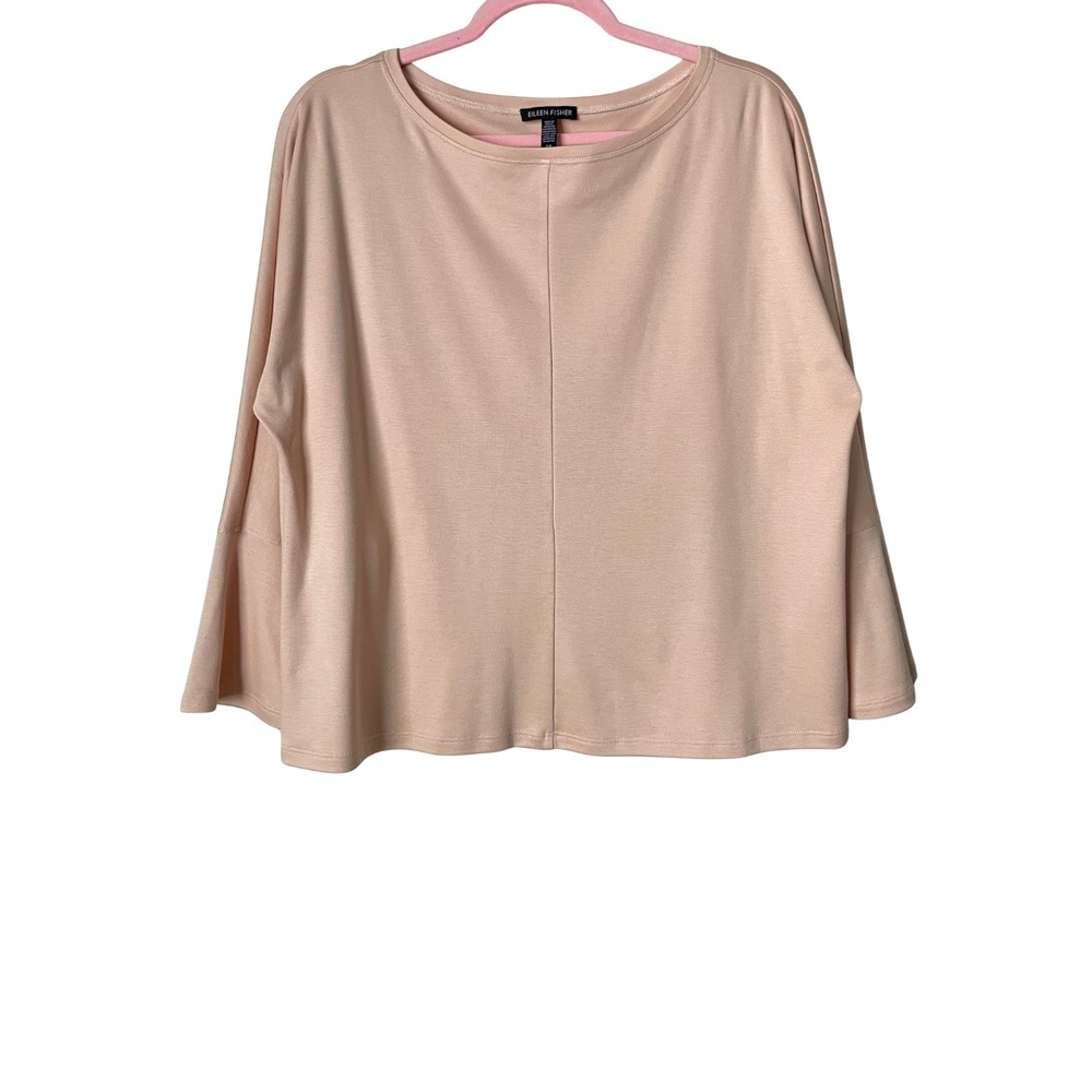 Eileen Fisher Top Womens Small Peach Tencel Lyocell Boxy Boat Neck Bell Sleeve